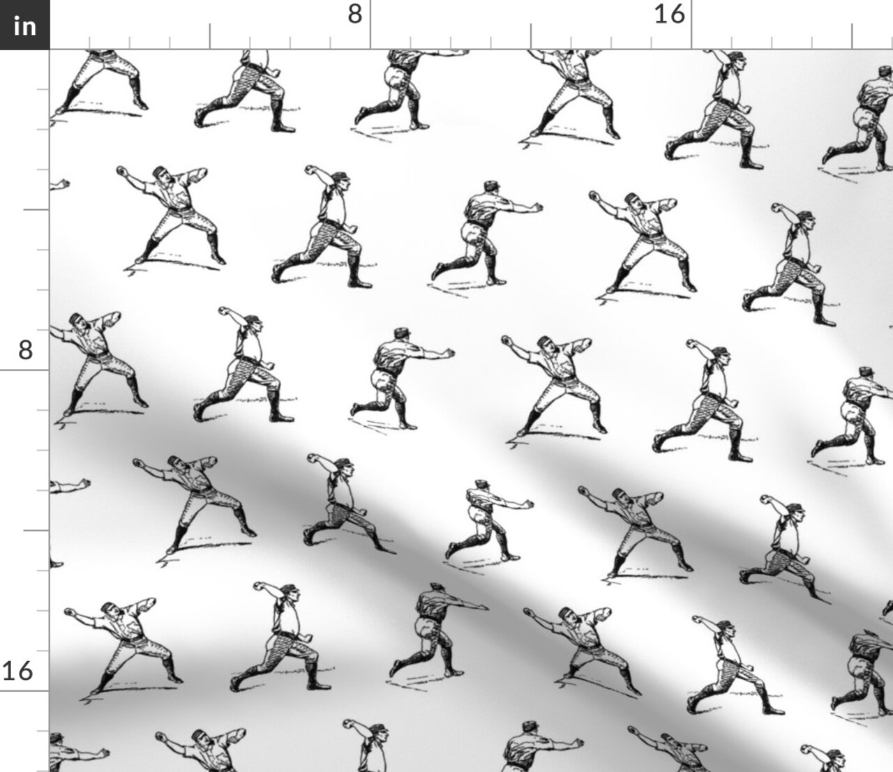 Vintage Baseball Players Sports Black White Player Ball Custom Printed Fabric by Spoonflower Various Fabrics by the Yard or Fat Quarter